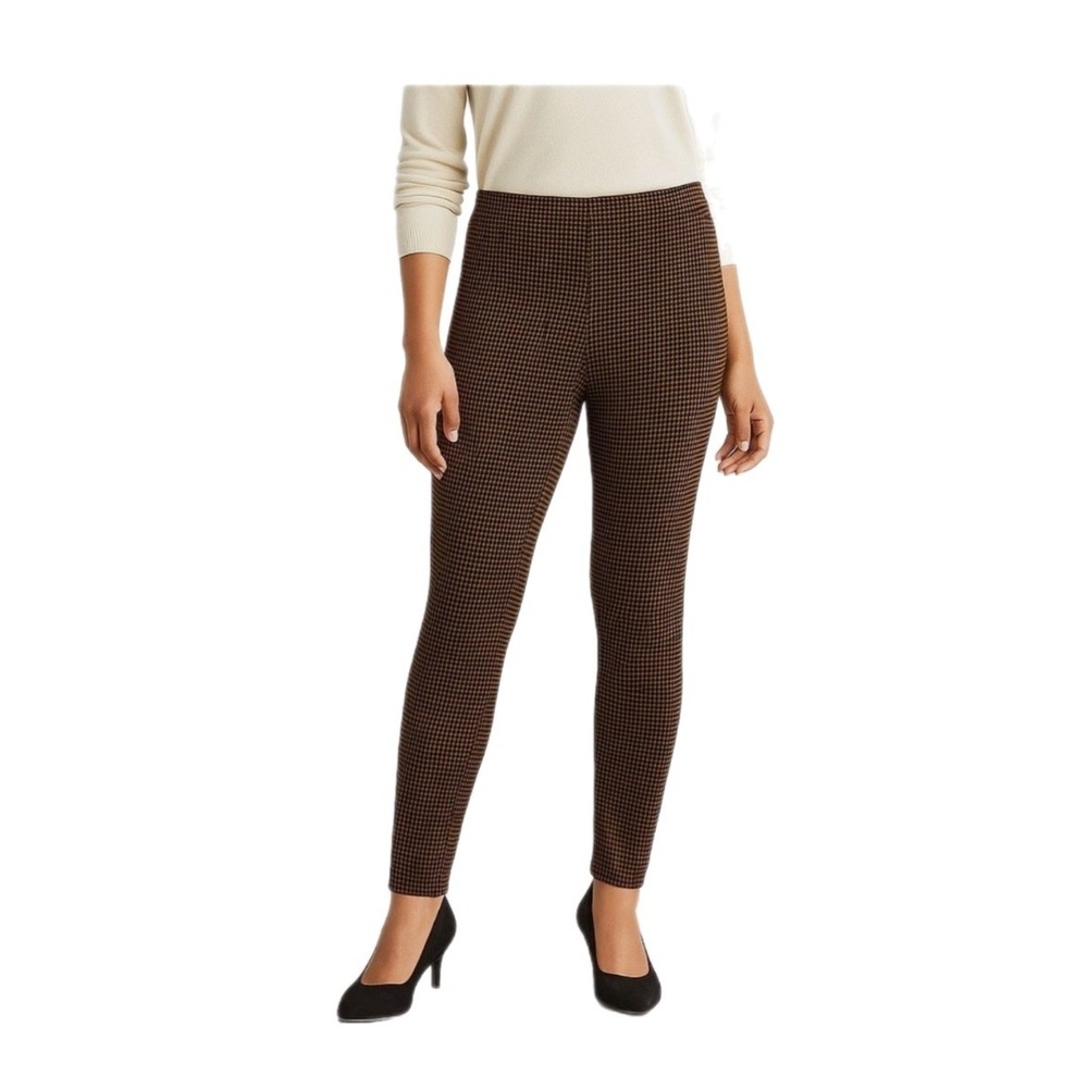 J. Jill‎ Ponte Leggings Medium Brown Black Mini Check Stretch Tapered Work Pants